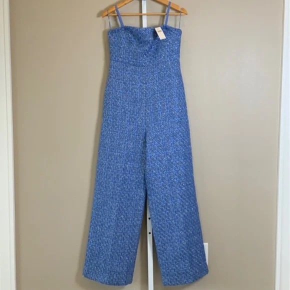 Anthropologie Textured Blue Strapless Jumpsuit - Picture 5 of 16